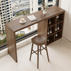 Rectangle Brown Wood Bar Table with Cabinet Storage for Dining