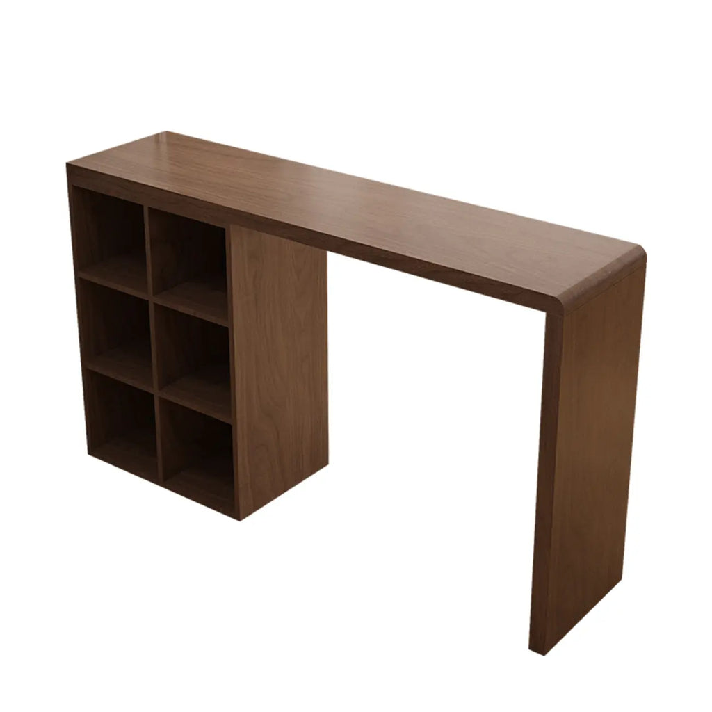 Rectangle Brown Wood Bar Table with Cabinet Storage for Dining