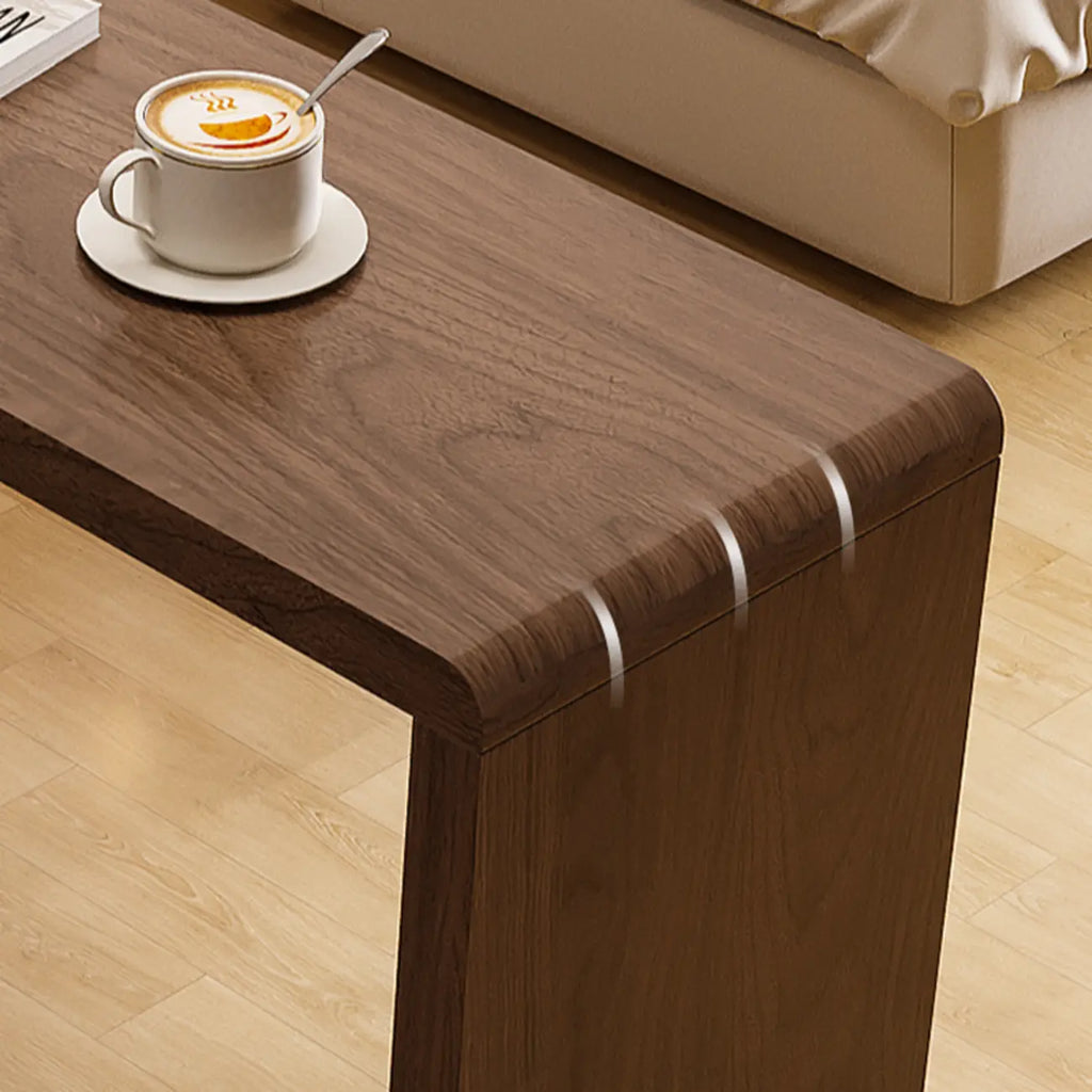 Rectangle Brown Wood Bar Table with Cabinet Storage for Dining