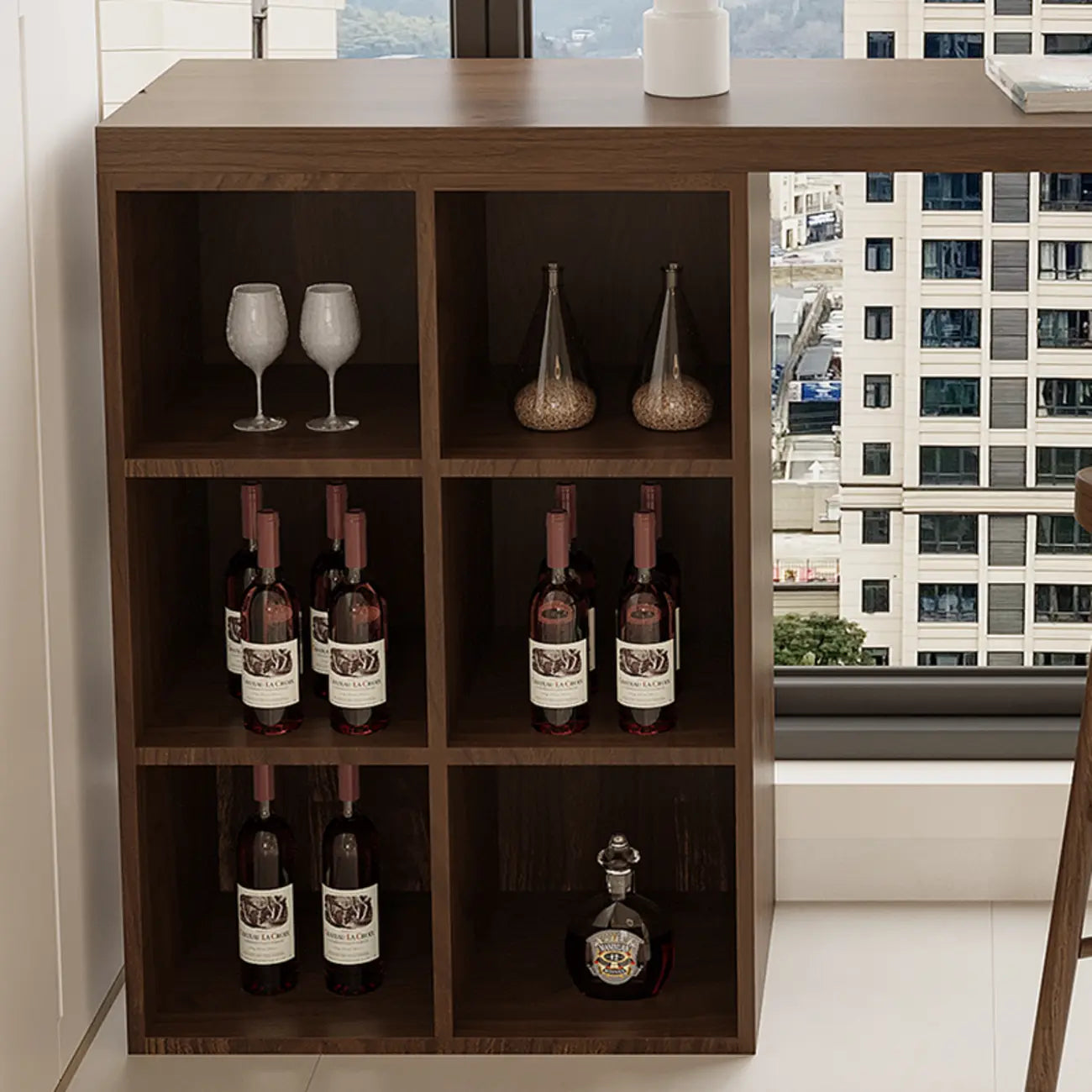 Rectangle Brown Wood Bar Table with Cabinet Storage for Dining