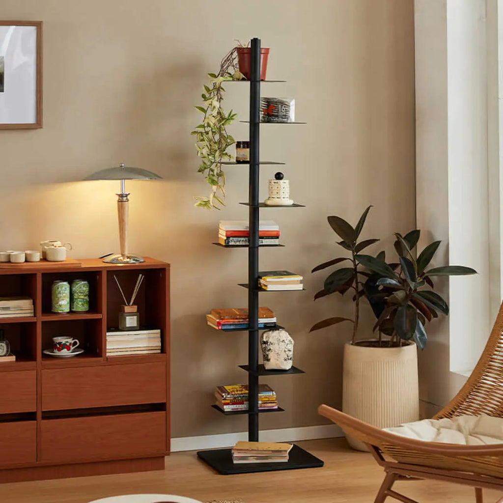 Modern Black Metal Narrow Open Bookcase