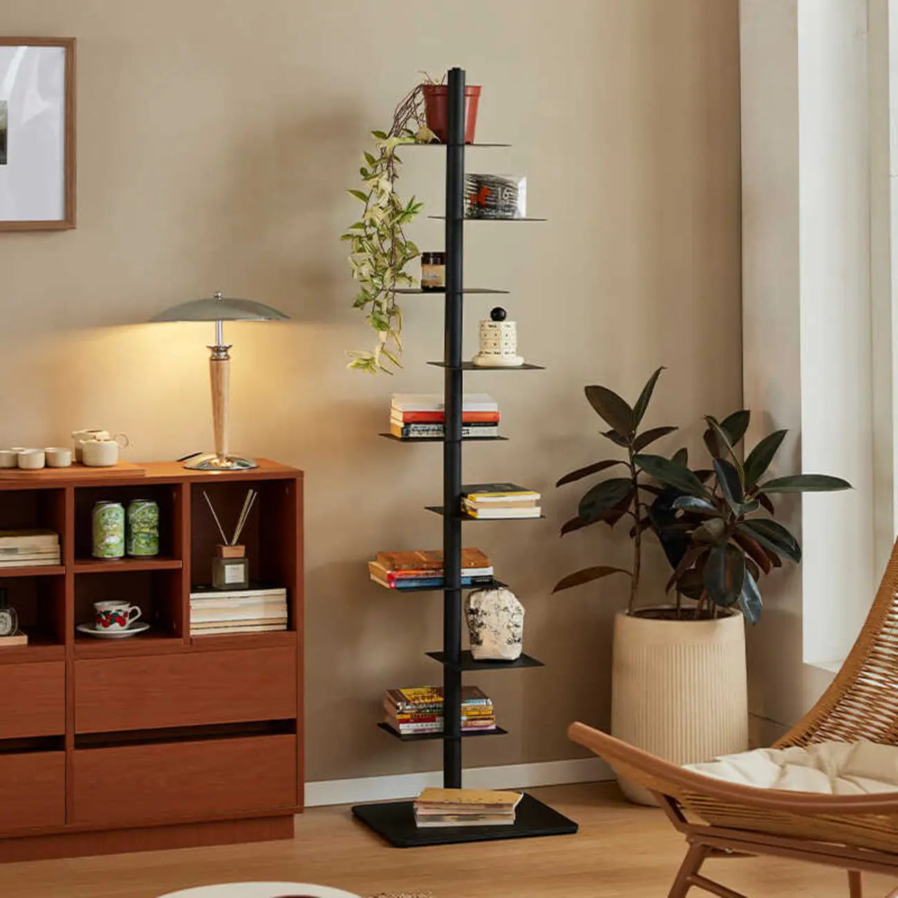 Modern Black Metal Narrow Open Bookcase