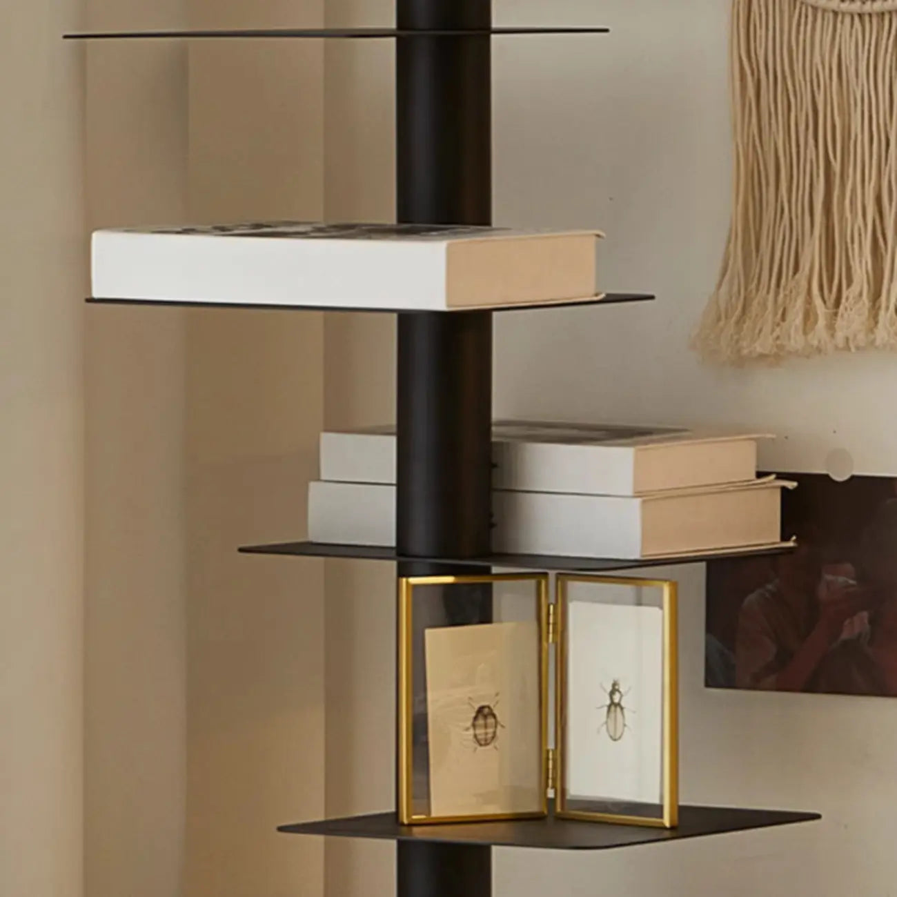 Modern Black Metal Narrow Open Bookcase