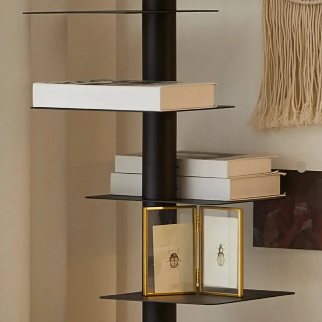 Modern Black Metal Narrow Open Bookcase