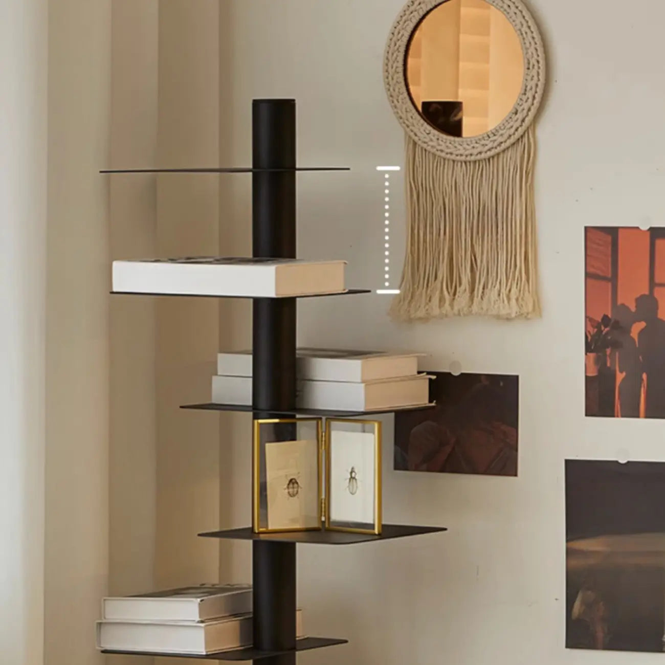 Modern Black Metal Narrow Open Bookcase