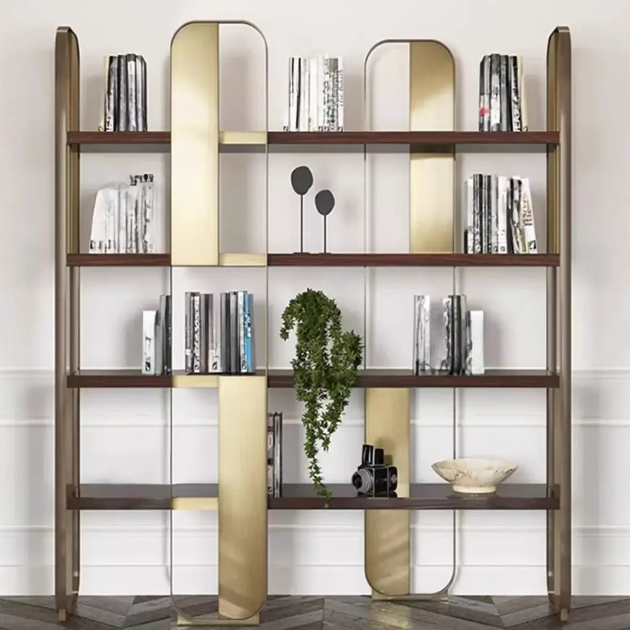 Minimalist Horizontal Wood Shelf Steel Etagere Bookcase