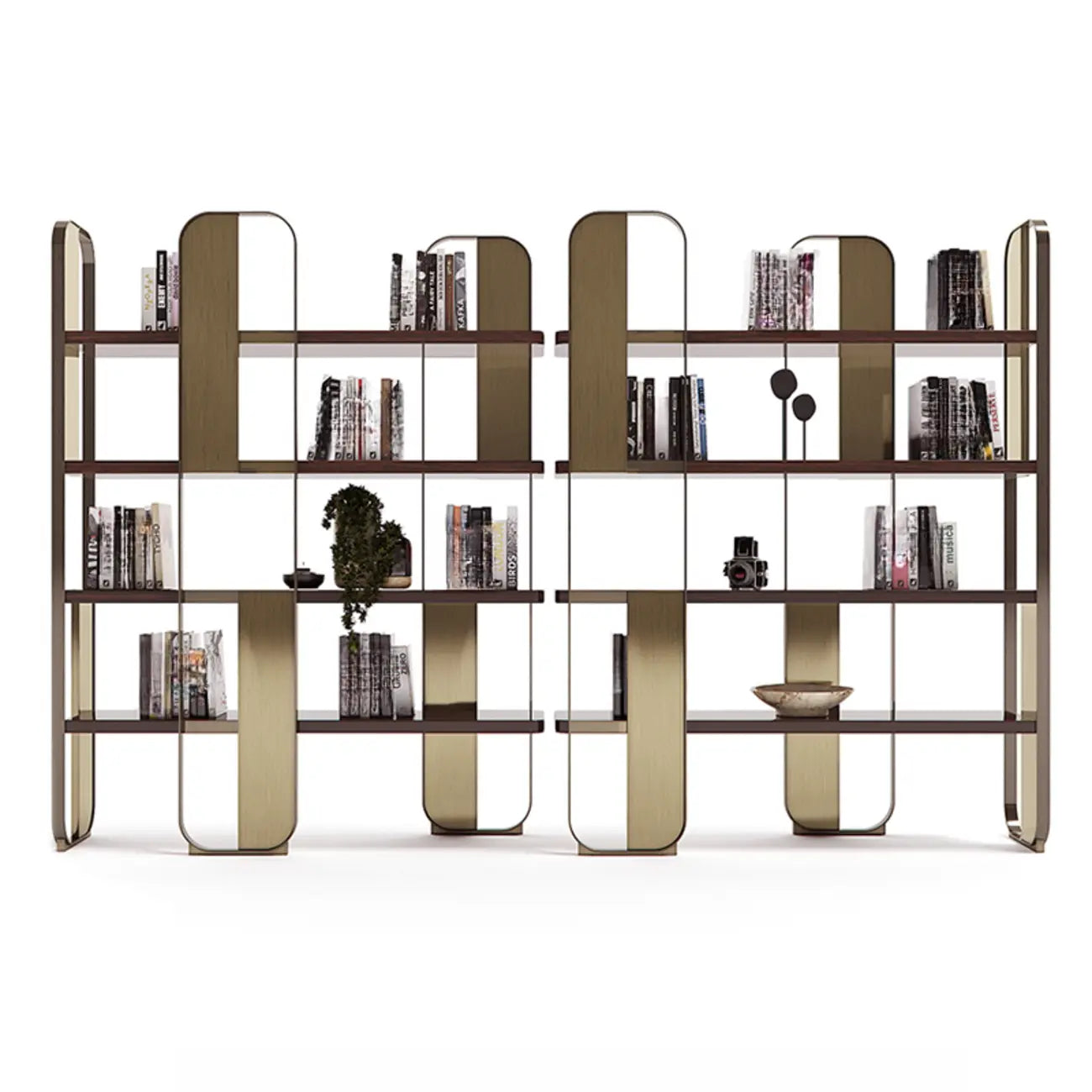 Minimalist Horizontal Wood Shelf Steel Etagere Bookcase