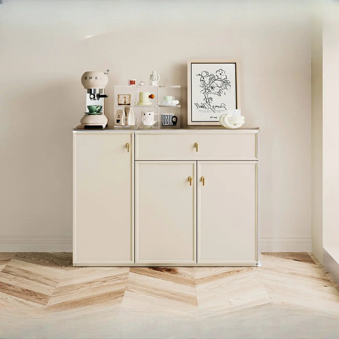 Elegant White Wooden Floor China Cabinet with Shelves