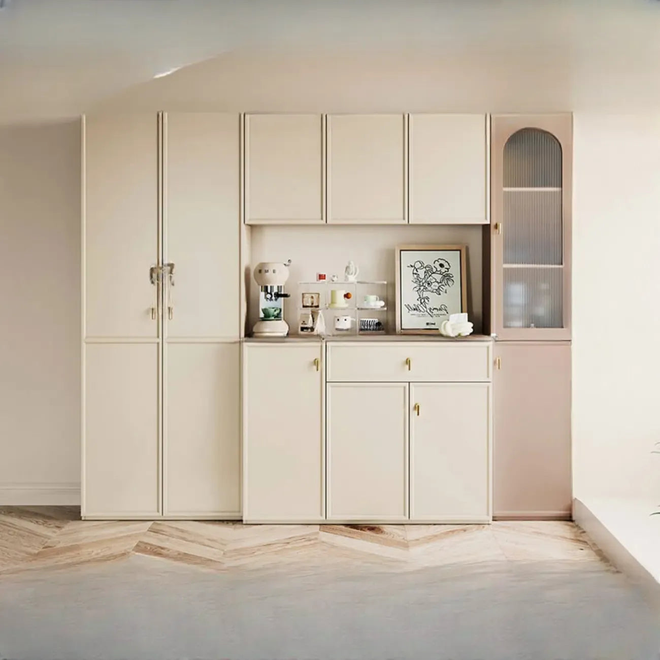 Elegant White Wooden Floor China Cabinet with Shelves
