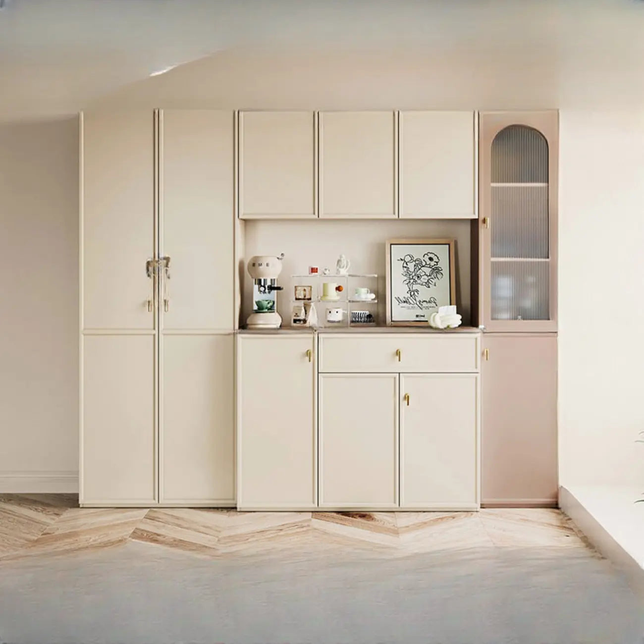 Elegant White Wooden Floor China Cabinet with Shelves