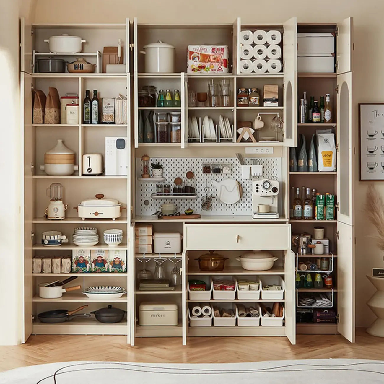 Elegant White Wooden Floor China Cabinet with Shelves
