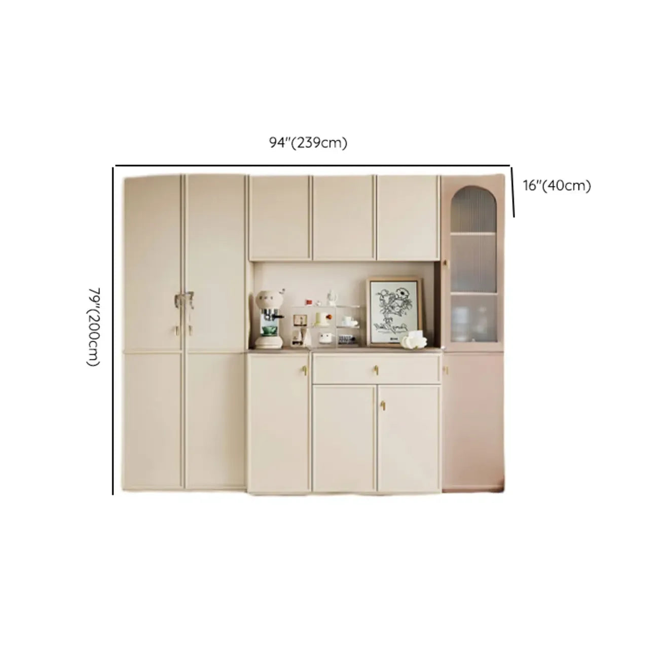 Elegant White Wooden Floor China Cabinet with Shelves