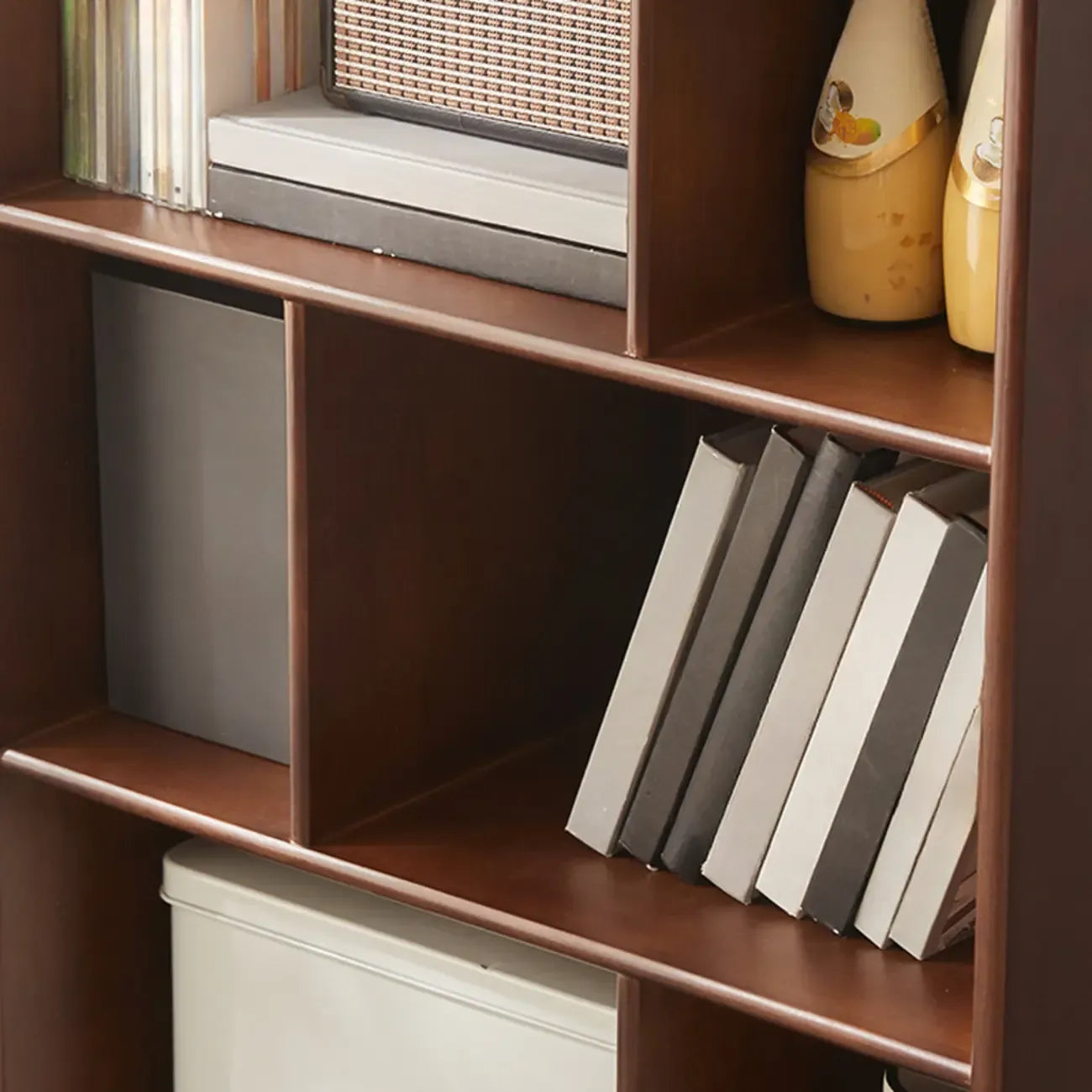 Modern Brown Wooden 4-Tier Vertical Bookcase