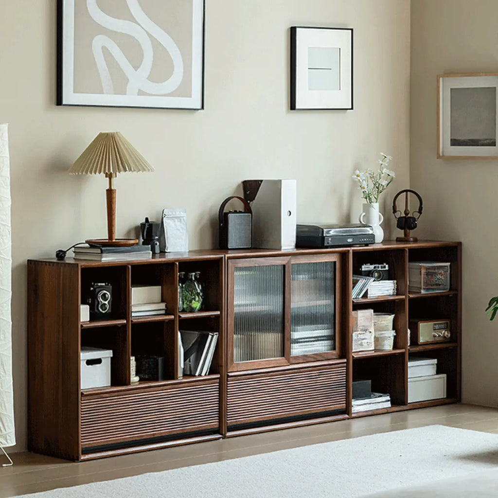 Wood Brown Cube Storage Bookcase with Drawers