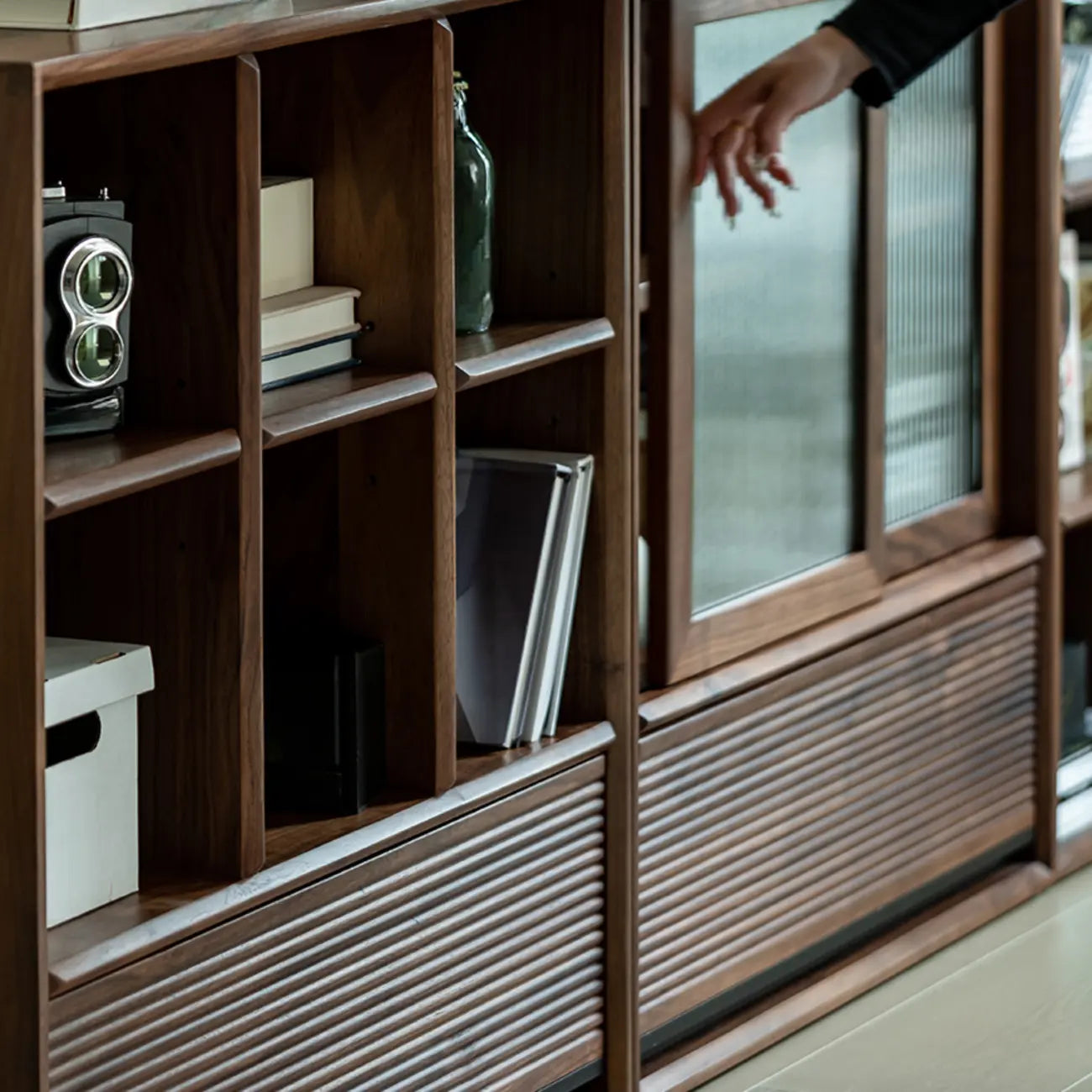 Wood Brown Cube Storage Bookcase with Drawers