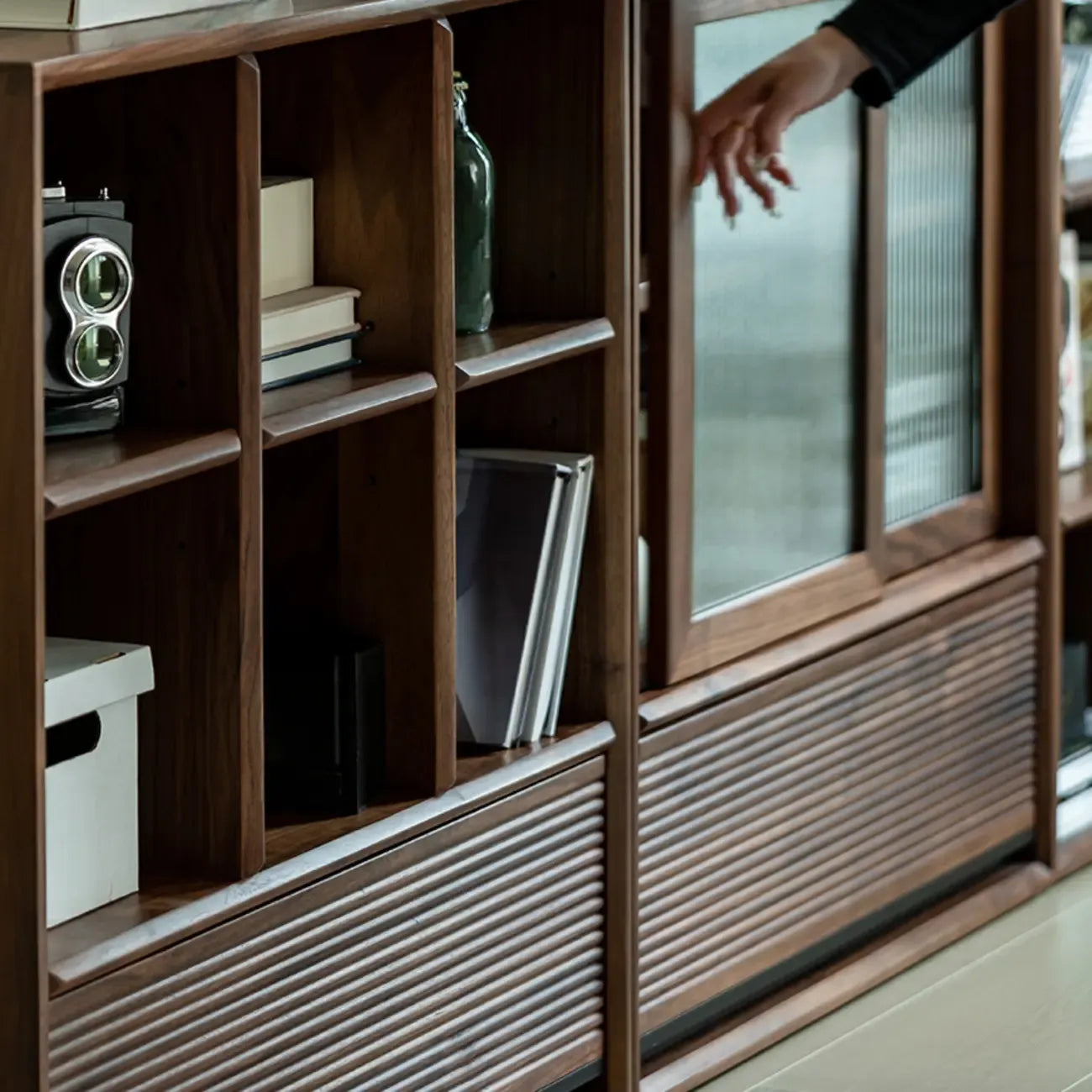 Wood Brown Cube Storage Bookcase with Drawers