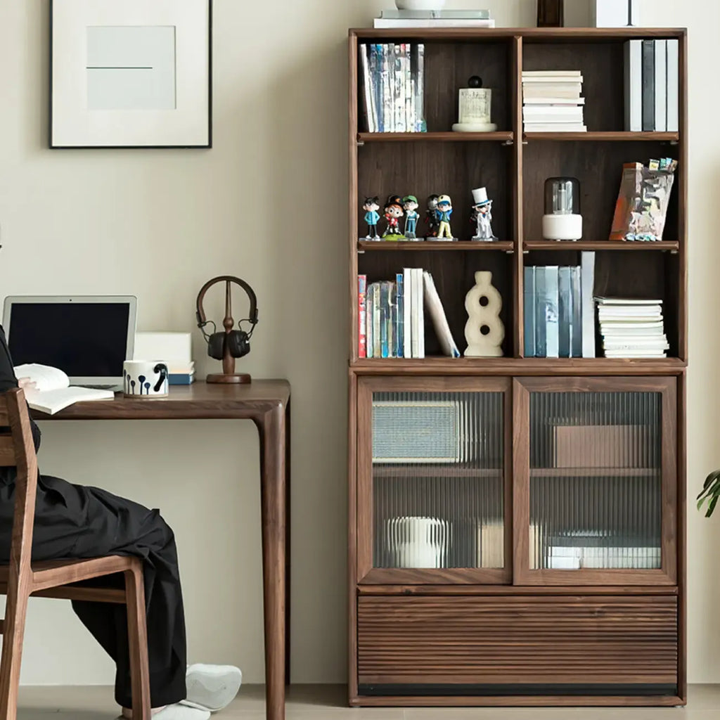 Wood Brown Cube Storage Bookcase with Drawers