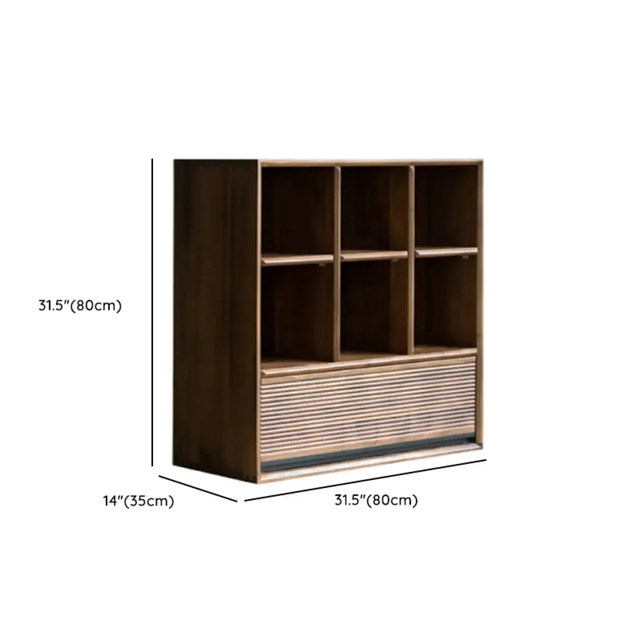 Wood Brown Cube Storage Bookcase with Drawers