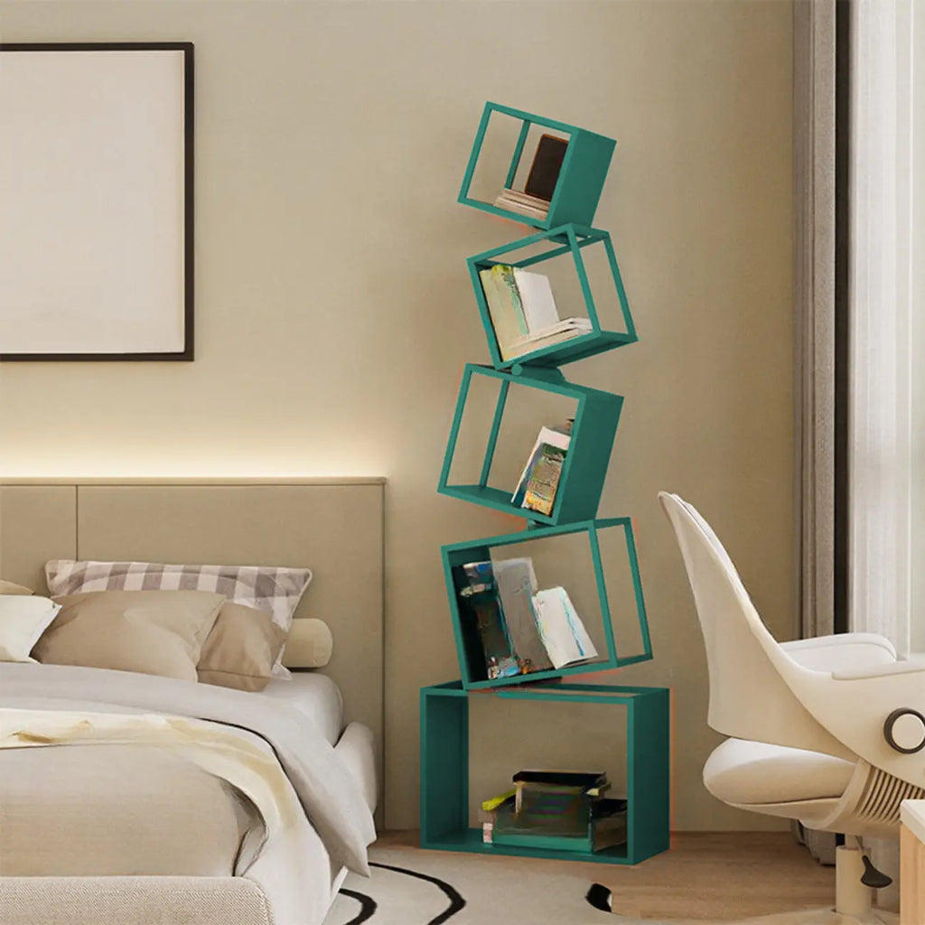 73H Black Metal Geometric Open Cube Bookcase