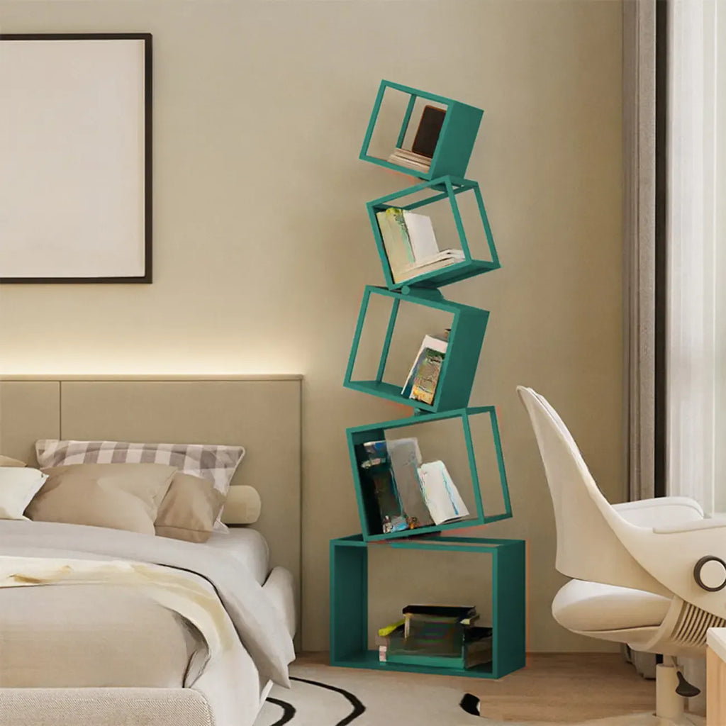 73H Black Metal Geometric Open Cube Bookcase