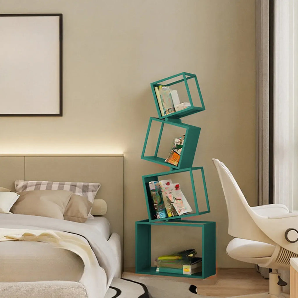 73H Black Metal Geometric Open Cube Bookcase