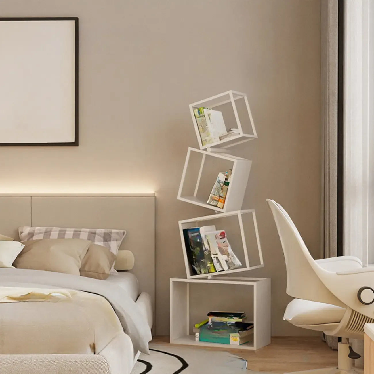 73H Black Metal Geometric Open Cube Bookcase