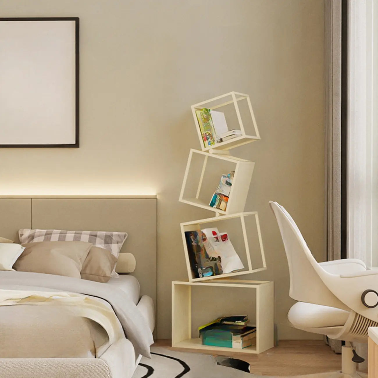 73H Black Metal Geometric Open Cube Bookcase