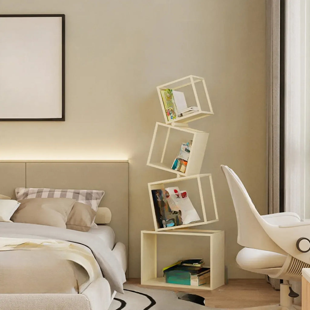 73H Black Metal Geometric Open Cube Bookcase