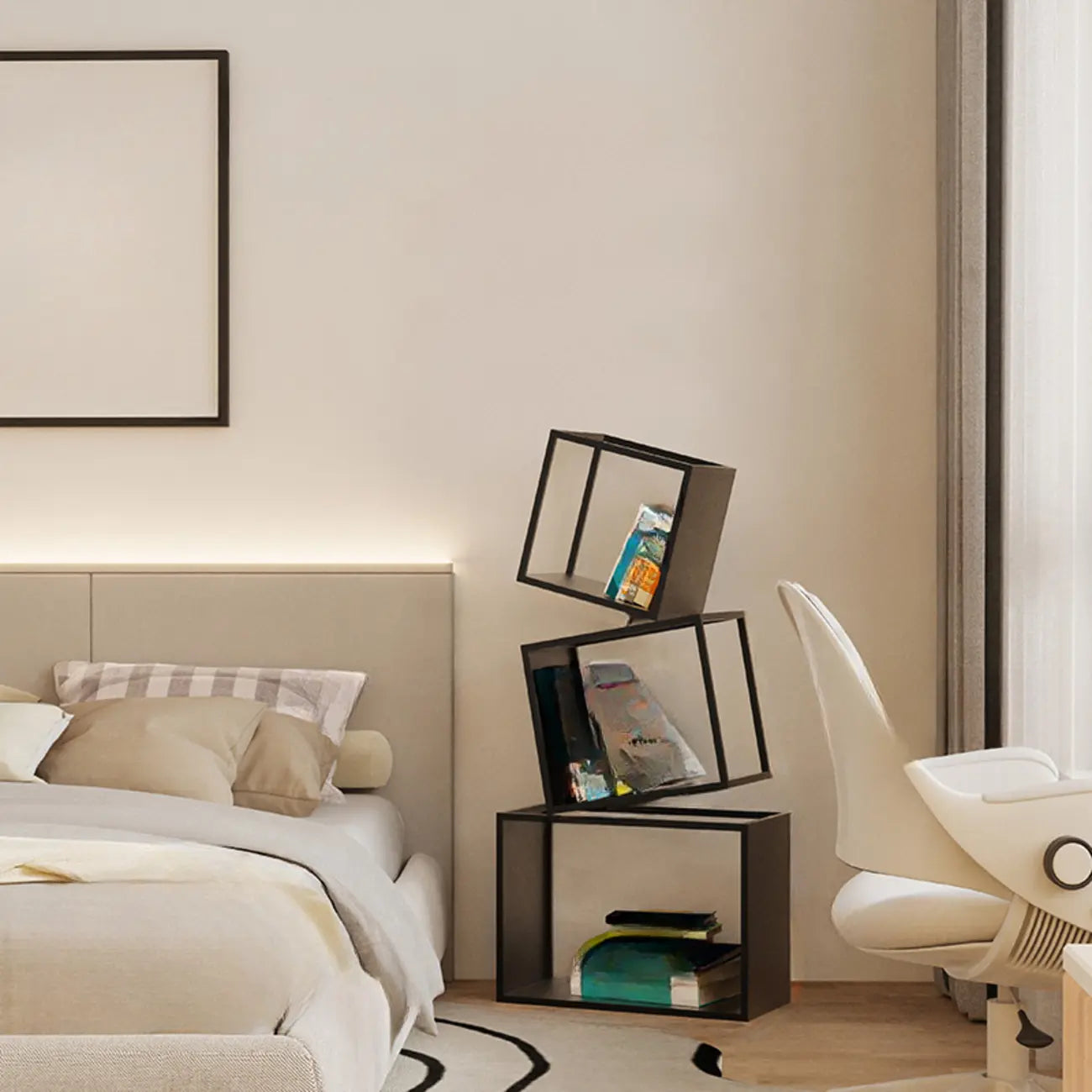 73H Black Metal Geometric Open Cube Bookcase