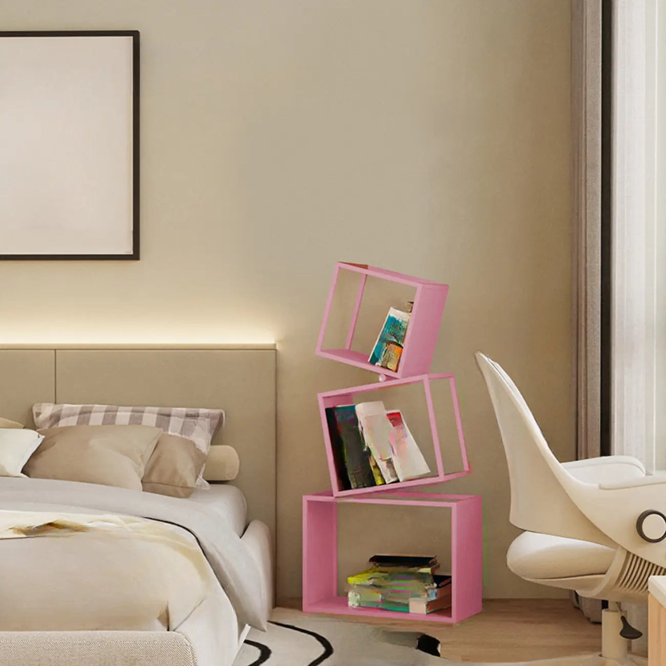 73H Black Metal Geometric Open Cube Bookcase