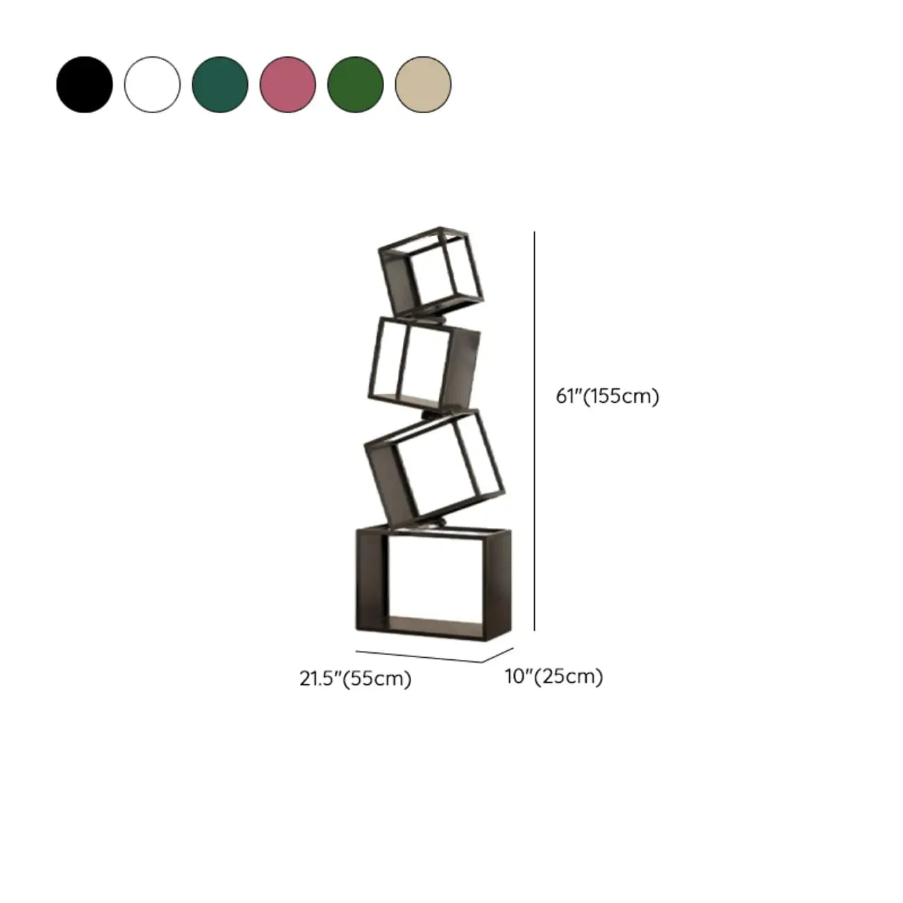 73H Black Metal Geometric Open Cube Bookcase