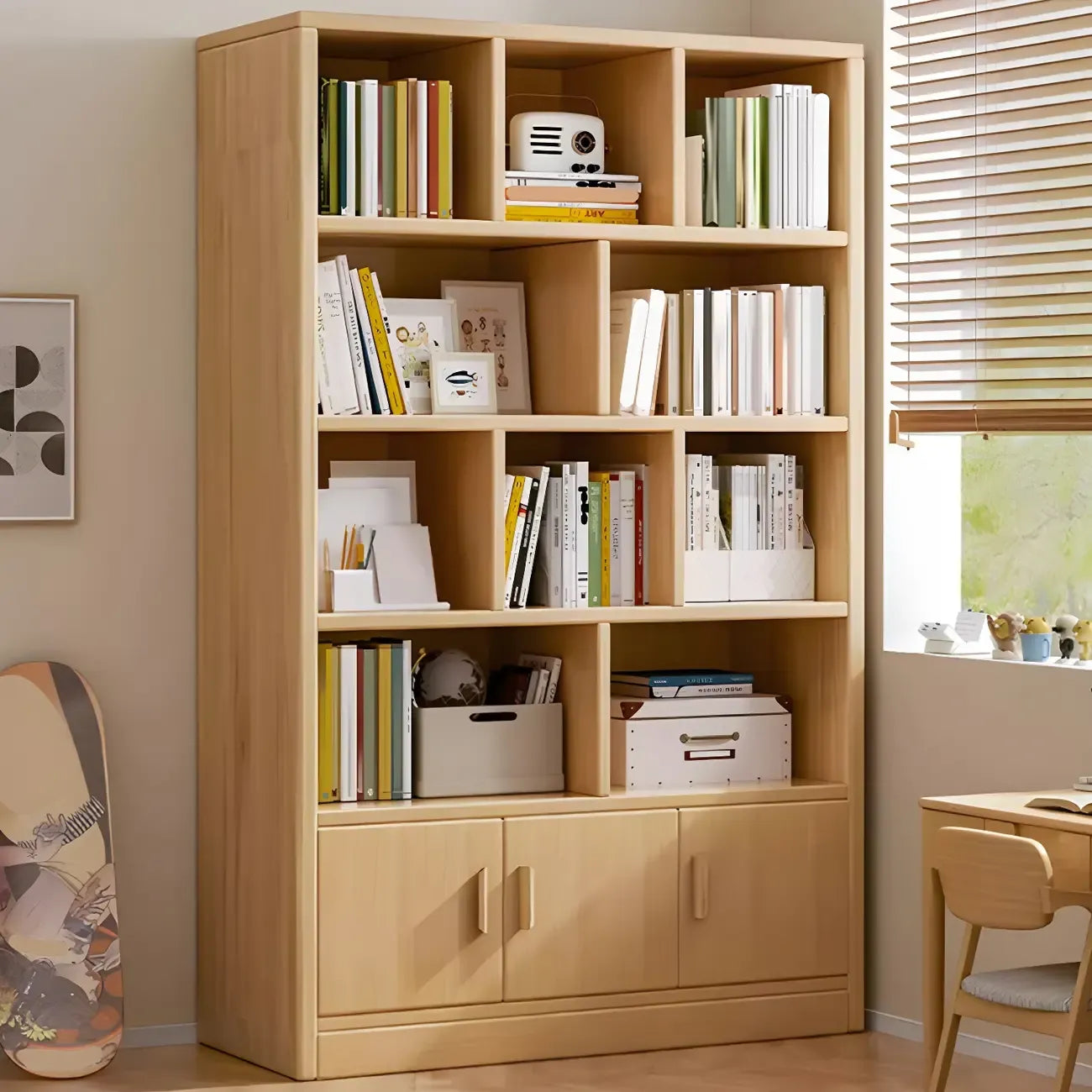 Nut-Brown Vertical Closed Back Wooden Storage Bookcase