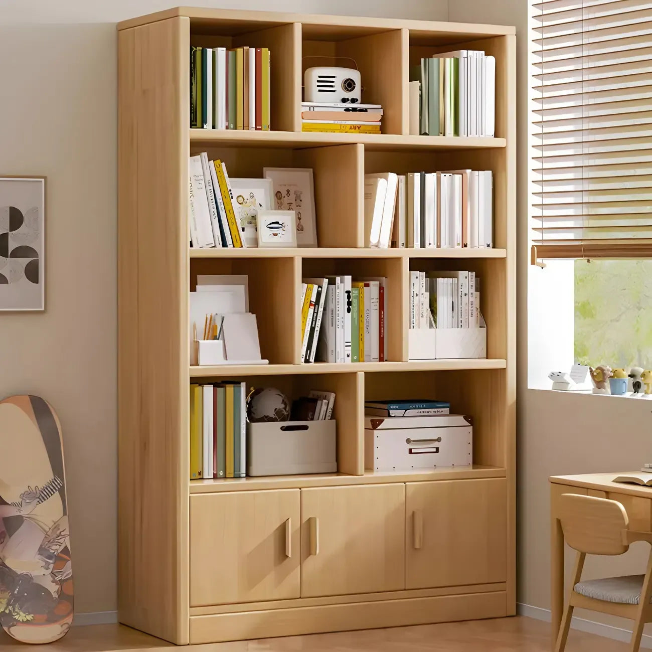 Nut-Brown Vertical Closed Back Wooden Storage Bookcase