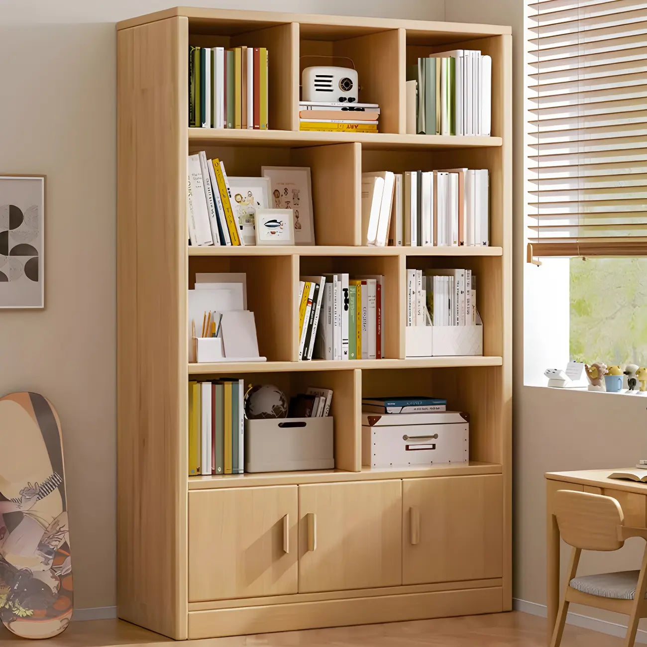 Nut-Brown Vertical Closed Back Wooden Storage Bookcase