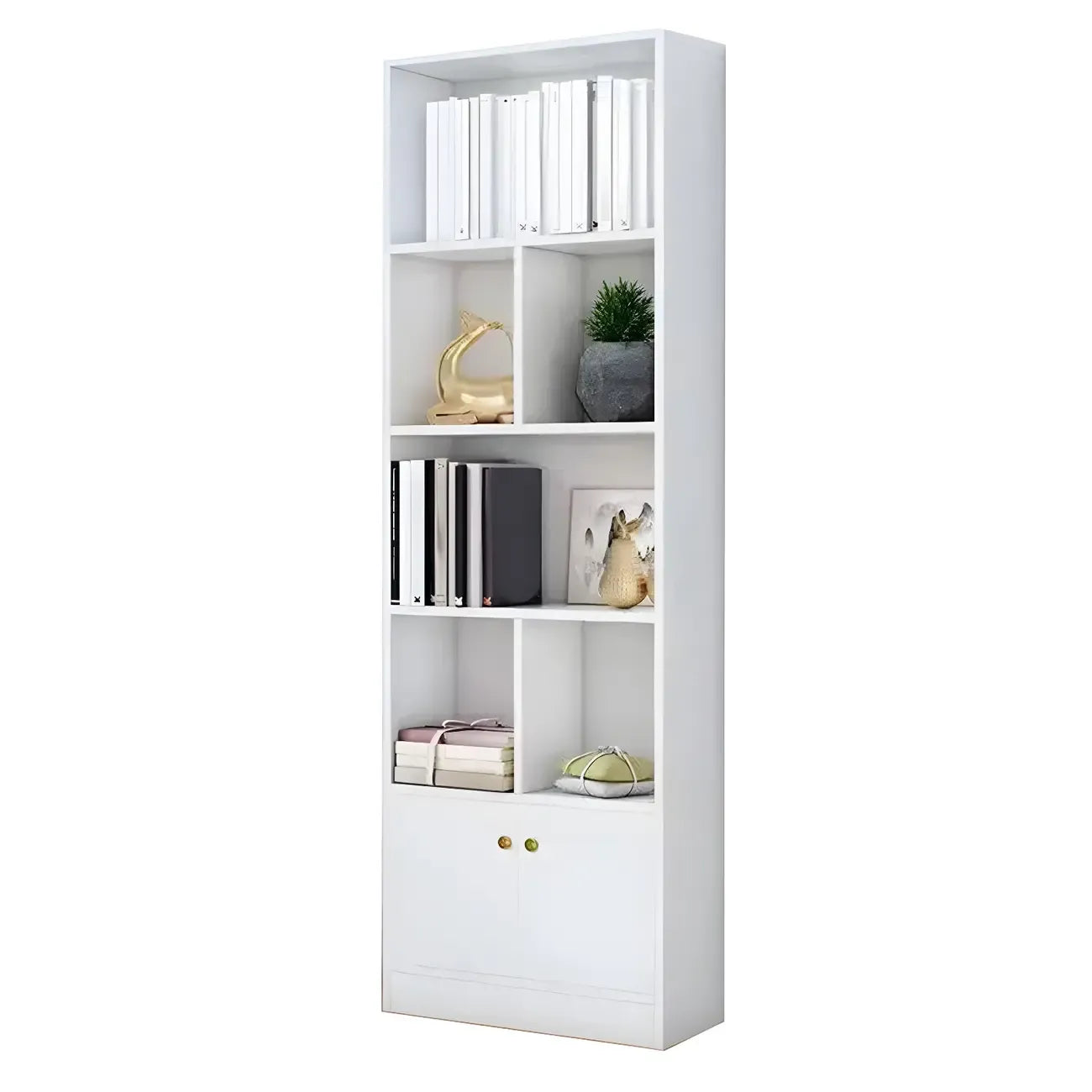 Nut-Brown Vertical Closed Back Wooden Storage Bookcase