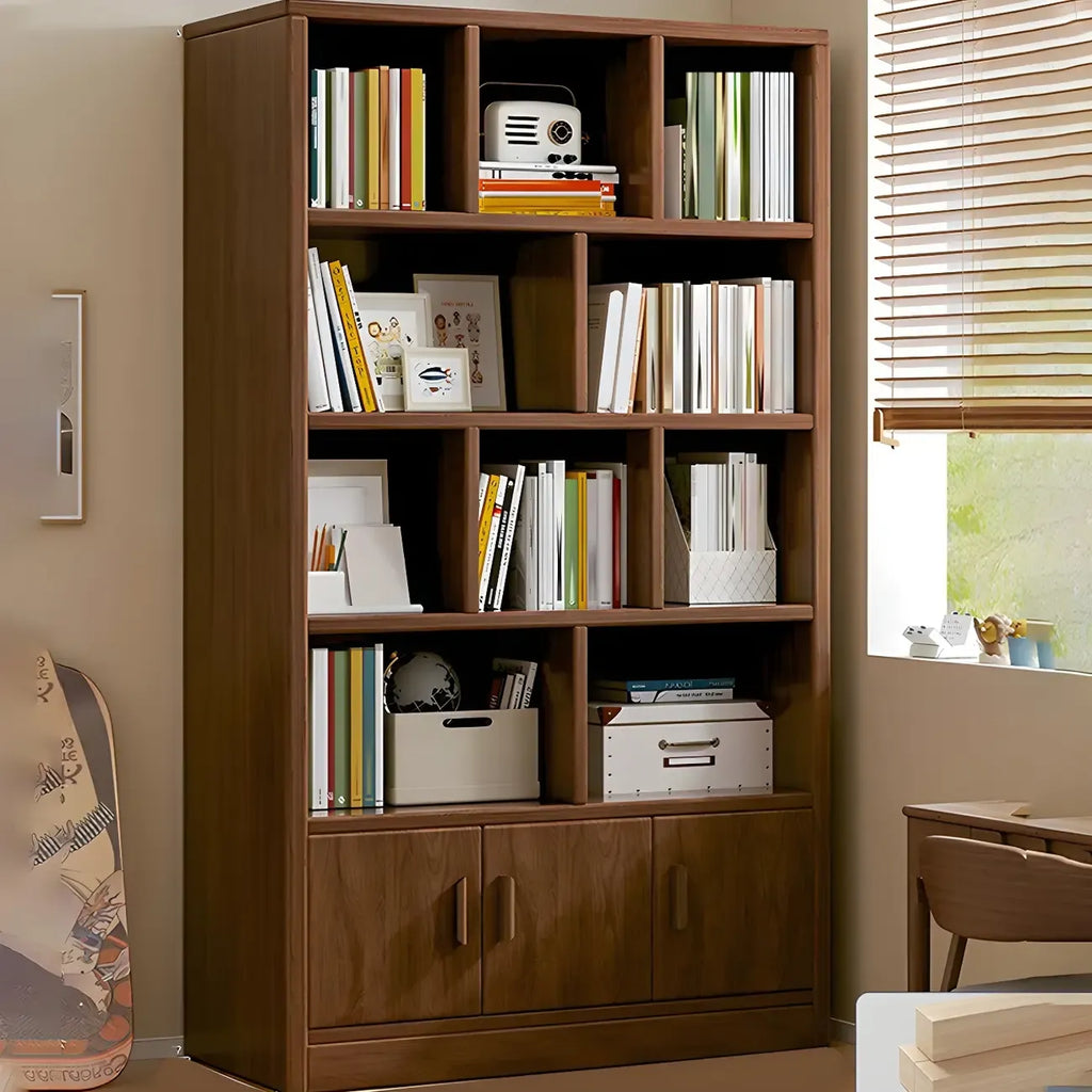 Nut-Brown Vertical Closed Back Wooden Storage Bookcase