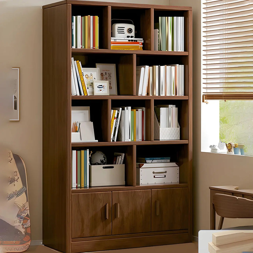 Nut-Brown Vertical Closed Back Wooden Storage Bookcase