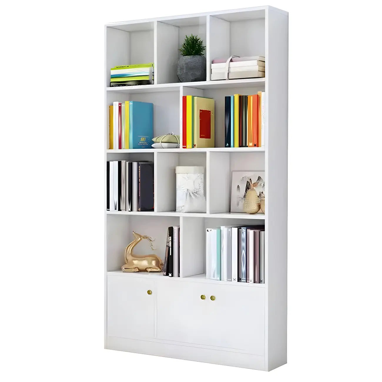 Nut-Brown Vertical Closed Back Wooden Storage Bookcase