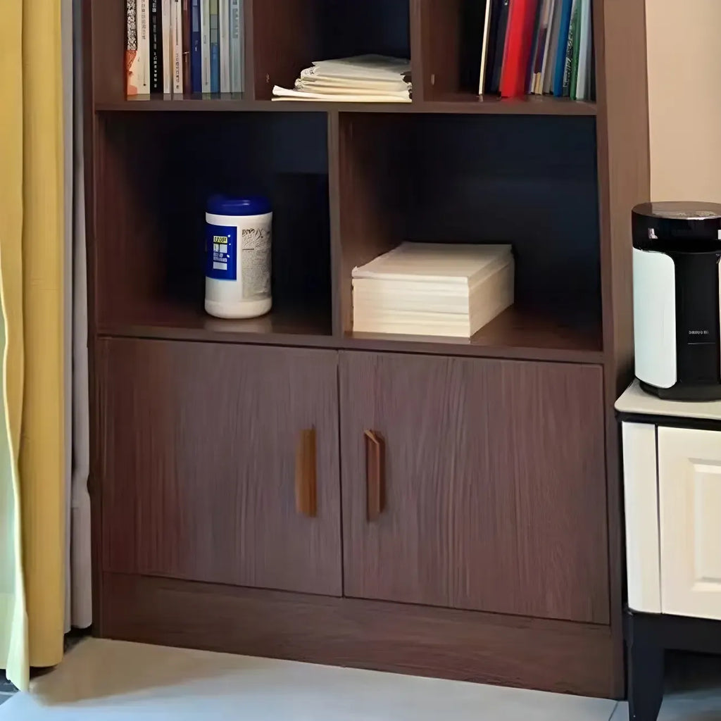 Nut-Brown Vertical Closed Back Wooden Storage Bookcase