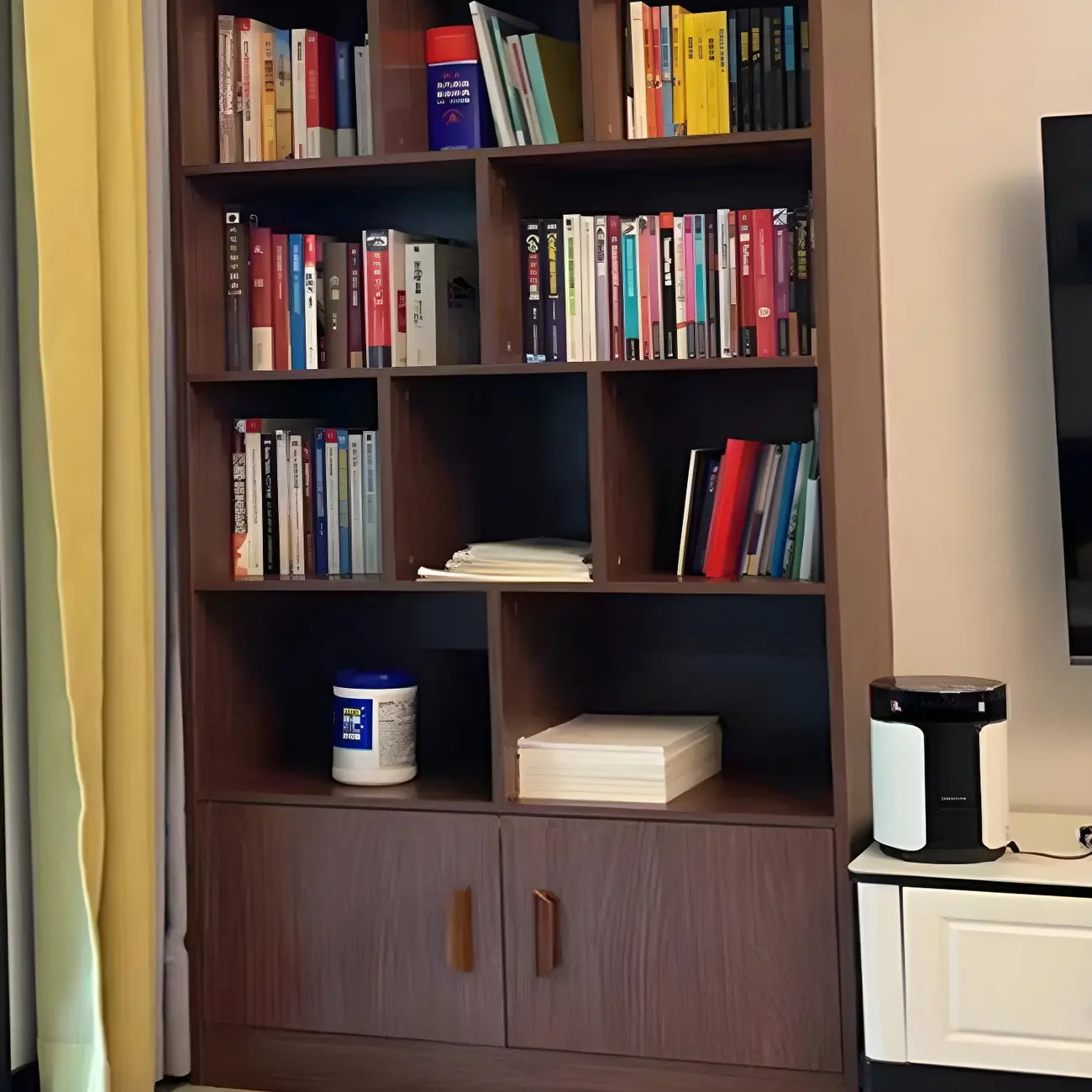 Nut-Brown Vertical Closed Back Wooden Storage Bookcase