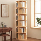Narrow Modern Natural Wood Vertical Etagere Bookcase