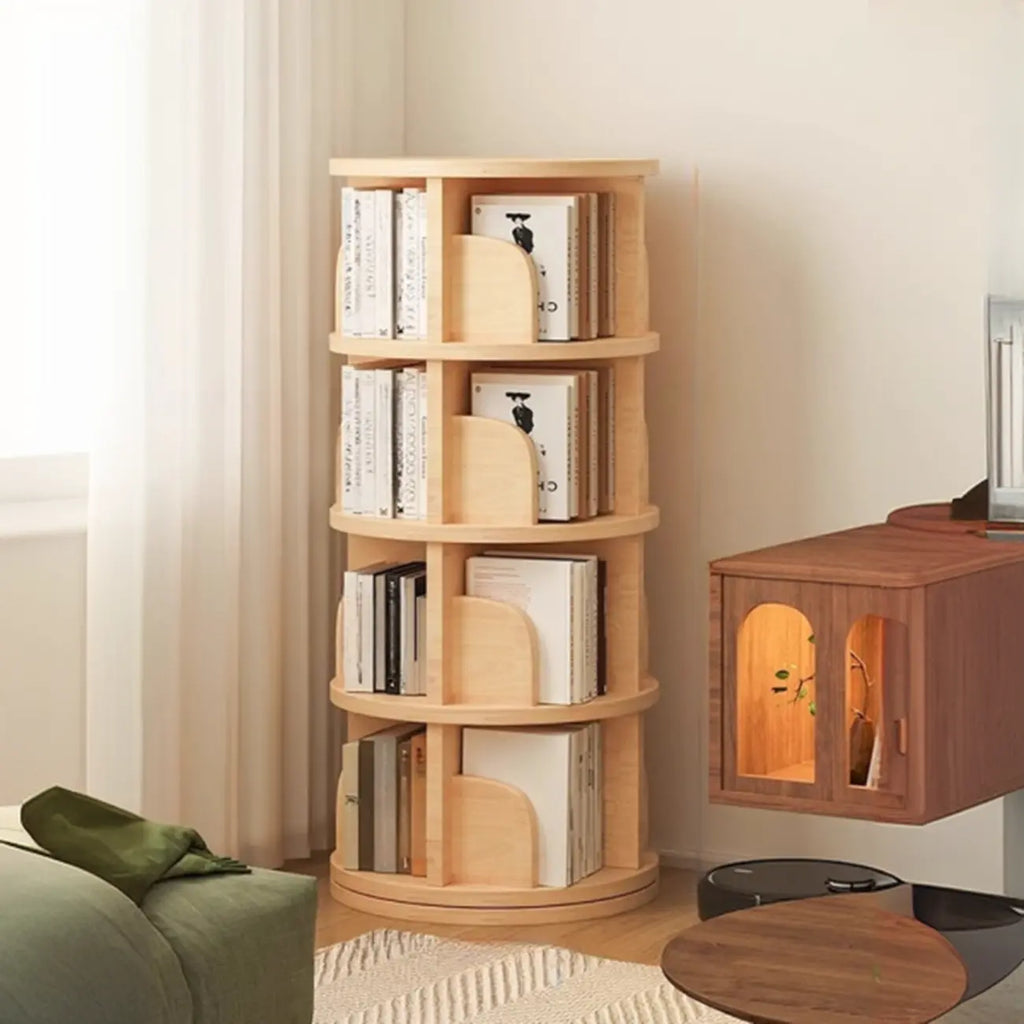 Narrow Modern Natural Wood Vertical Etagere Bookcase