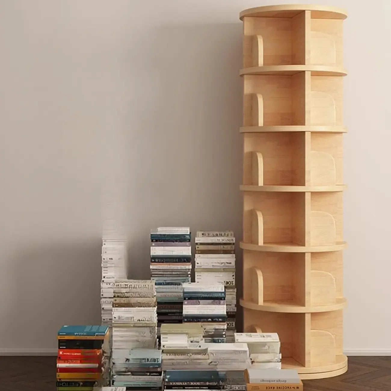 Narrow Modern Natural Wood Vertical Etagere Bookcase