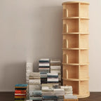 Narrow Modern Natural Wood Vertical Etagere Bookcase