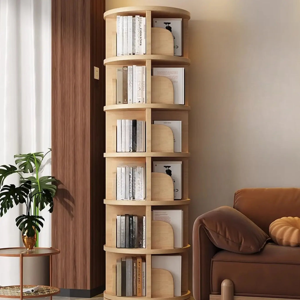 Narrow Modern Natural Wood Vertical Etagere Bookcase