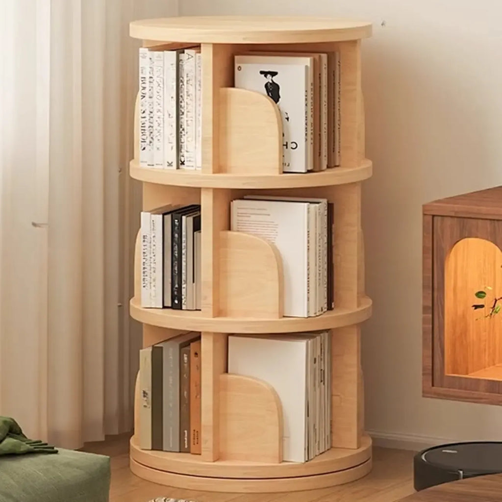Narrow Modern Natural Wood Vertical Etagere Bookcase