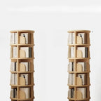 Narrow Modern Natural Wood Vertical Etagere Bookcase