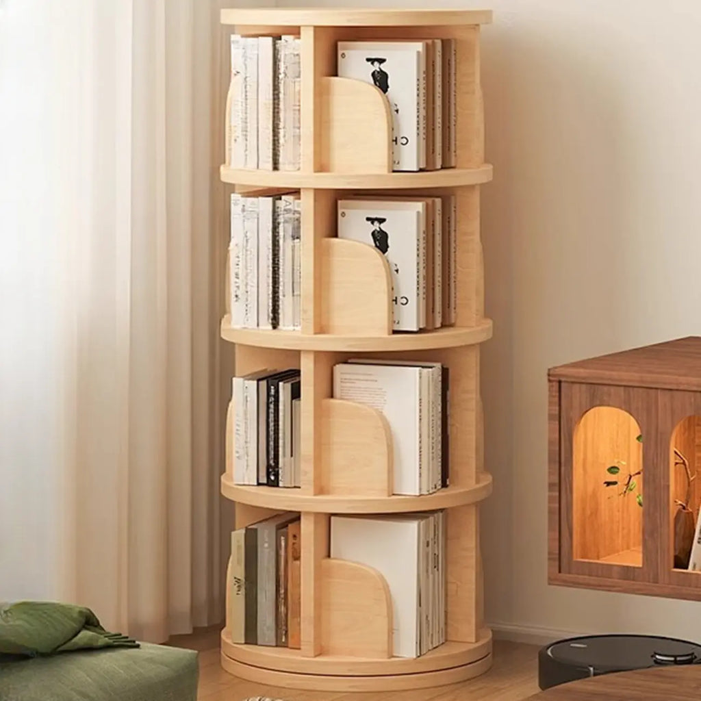 Narrow Modern Natural Wood Vertical Etagere Bookcase