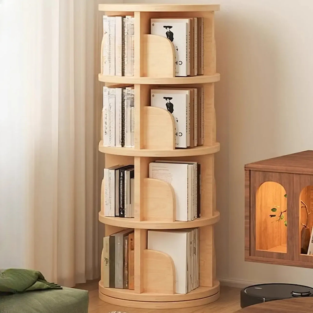 Narrow Modern Natural Wood Vertical Etagere Bookcase