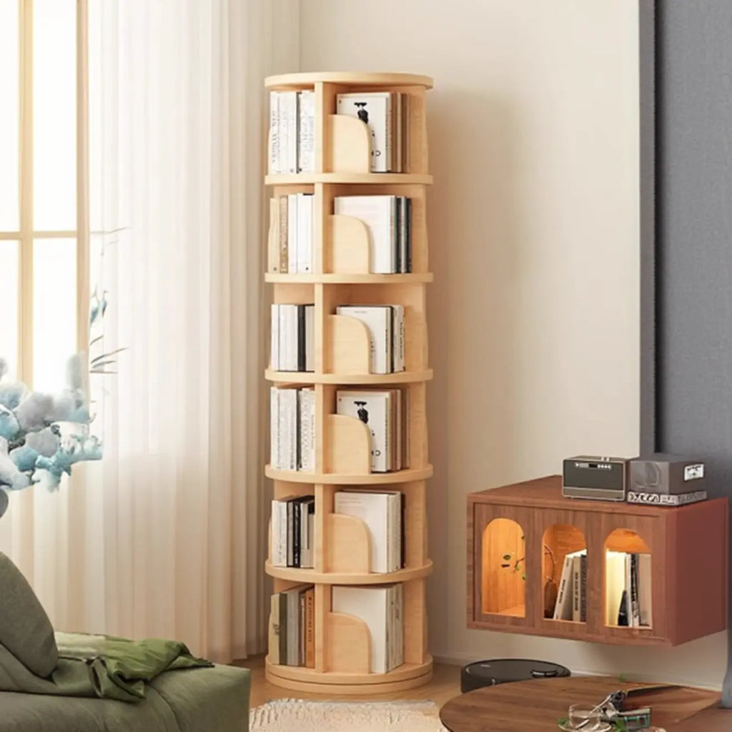 Narrow Modern Natural Wood Vertical Etagere Bookcase